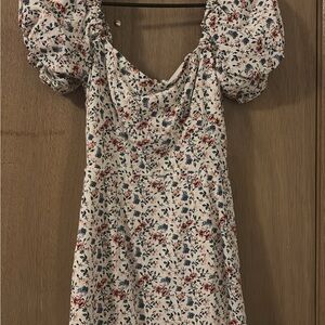 Francesca's Collections Floral Puff Sleeve Dress - White, Red, Blue